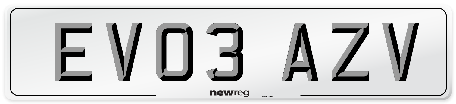EV03 AZV Number Plate from New Reg